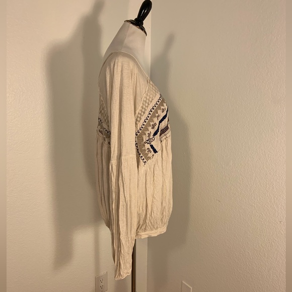 VGUC Free People Bohemian Cream Long Sleeve Top - Size Large - Picture 5 of 8